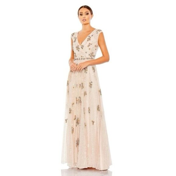 MAC DUGGAL Plus Size 24 Beige 93575 Embellished A-Line Evening Gown Dress $998 - Picture 2 of 16
